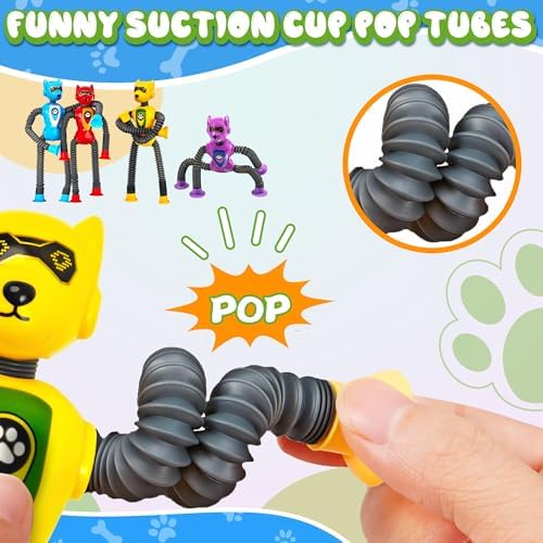 4PC Robot Dog Sensory Pop Tube Travel Toys for Boys Toddler Kid Airplane Car Toy Activities Autistic Road Trip Suction Tube for Boy 3 - 8 ADHD Autism Easter Basket Stuffers Valentine Gift - Image 4