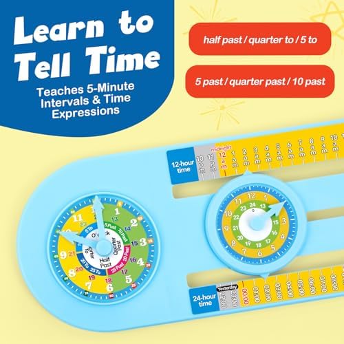 Broytain Teaching Clock with Dual Dials - 12/24 Hour Analog Clock for Kids Age 5–12, Math Manipulatives for Grade 1–2, Telling Time & Elapsed Time Learning Toy, Classroom & Homeschool Supplies - Image 3