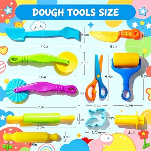 Dough Tools Sets for Kids Ages 3-8, 30 Pcs Playdough Tools Set Accessories Toys Includes Cutters Roller, Rolling Pins, Safety Scissors, Plastic Knife, Plastic Rollers - Image 4