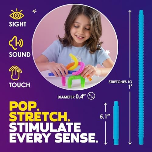 Nutty Toys Mini Pop Tubes - 8-Pack Sensory Toys - Creative STEM Learning for Kids & Toddlers - Connect & Pop! Top ADHD Autism Fidget 2026, Best Boy & Girl Christmas Stocking Stuffers Gifts Idea - Image 2