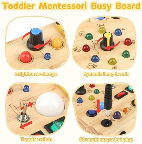 LED Busy Board for Toddlers 1-3,Montessori Sensory Toy with Key Switch and Plug, Light Up Wood Activity Switch Board for Fine Motor Skills, Educational Travel Toy Gift for 1 2 3 Year Old Boys Girls - Image 3