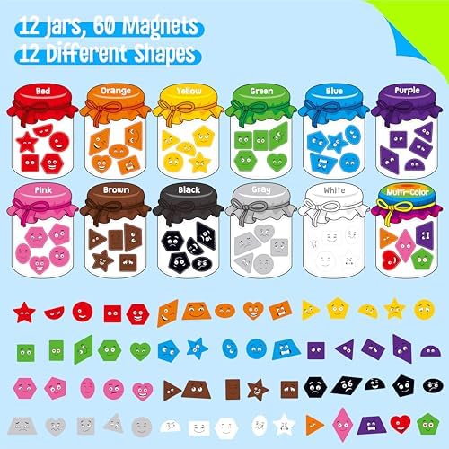 12 Pieces Magnetic Color Sorting Toys, 60 Color & Shape Magnets, Early Educational Sorting Set for Refrigerator Whiteboard Baby Toddlers Kids - Image 3