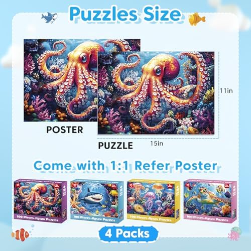 4 Pack 100 Piece Puzzles for Kids Ages 4-8 - Image 3