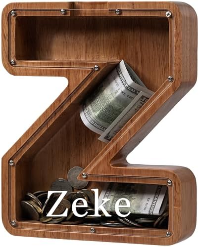 Personalized Large Wooden Kids Letter Piggy Bank - (Laser Engraved) Custom Piggy Bank for Boys Girls - Wooden Banks with Initials - Alphabet Money Box Bank Birthday Letter Z Bank by Ladenk