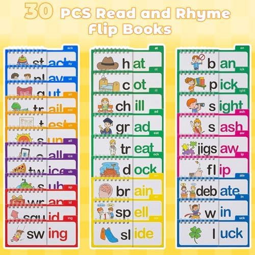 Phonics Flash Cards & Word Family Build Book Fun Kids Flip Books, Learn to Read 30 Read and Rhyme Flip Books, Engaging Educational Tools for Kindergarten, Fun Sight Word Phonics Games - Image 3