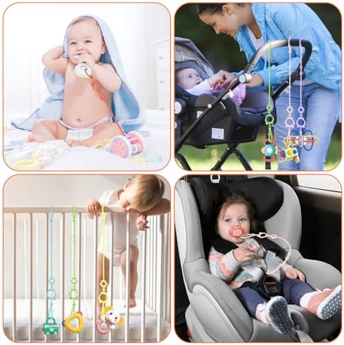 Toy Straps for Baby, 6pcs Adjustable Toy Holder for Stroller Accessories, Silicone Baby Tether Pacifier Clip, No Throw Baby Travel Essential Leash for High Chair, Car Seat, Baby Toy Clips,Cribs - Image 7