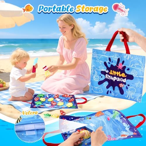 LovesTown Cloth Fishing Game with 5 Fish & Stacking Cups, Rod, Storage Bag - Image 6