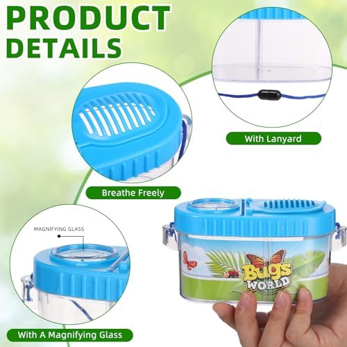 6 Pack Bug Catcher Kit for Kids Bulk Insect Habitat Viewer with Magnifying Glass Vents Portable Bug Collection Cage with Lanyard Nature Outdoor Explorer Set for Boys Girls Birthday Gift(Yellow，Blue) - Image 3