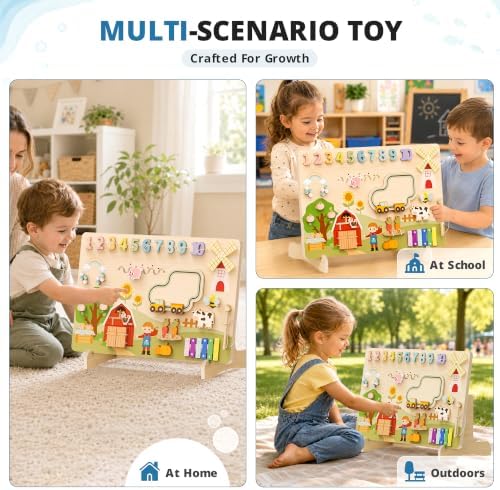 BlueWood Wooden Busy Board for 18+ Months, Activity Center for Toddlers - Image 6