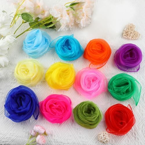 Juggling Scarves, Dance Scarves for Kids Play 12 PCS Square Silk Scarf Music Performance Props for Toddlers Children - Image 5