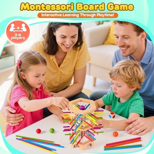 Montessori Wooden Board Game with 42 Sticks & Dice for Kids Ages 3-6 - Image 3