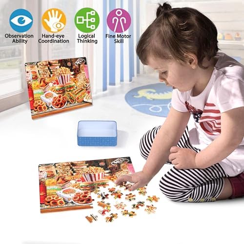 LELEMON Puzzles for Kids Ages 4-6,Hamburger Foods 100 Piece Puzzles for Kids Ages 4-8 in a Metal Box, Educational Jigsaw Puzzles 100 Piece Puzzle Games Puzzle Toys for Girls and Boys - Image 3