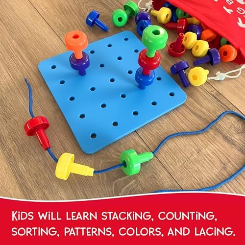 Foam Peg Board Toy - 36 Pegs, Foam Board, Lacing String, Storage Bag - Occupational Therapy Toys - Fine Motor Skills Toys for Toddlers and Kids (Blue) - Image 3