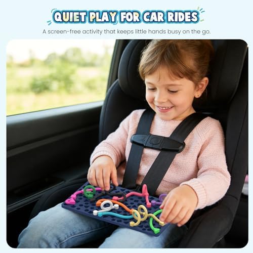 Sensory Activity Board: Ednzion Silicone Fidget Toy for Kids & Adults | Silent, No Mess, Calming for Anxiety, ADHD & Autism | Quiet Montessori Travel Toy with 12 Bendable Strings | Ages 3+ - Image 5