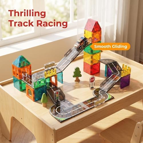 Magnetic Tiles Road Set, 89 PCS Magnetic Building Blocks with Roads - Image 6