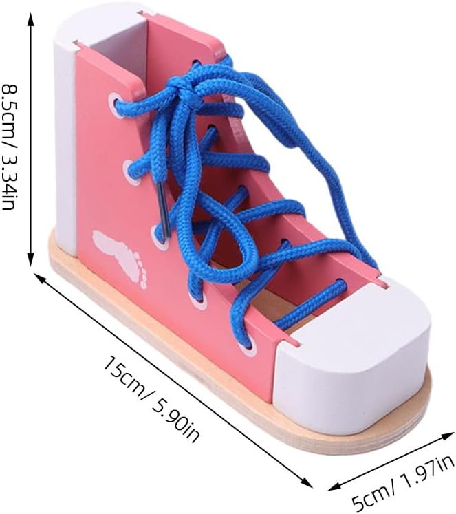NUOBESTY Shoe Tie Practice for Kids Learn to Tie Shoes Wooden Lacing Toy Shoelaces Tying Teaching Prop Montessori Early Education Toy Pink - Image 4