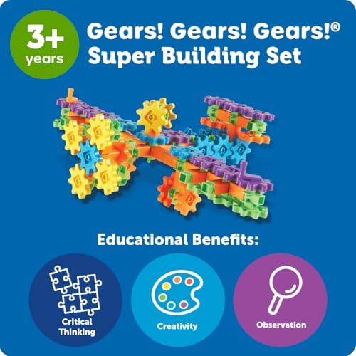 Learning Resources Gears! Gears! Gears! Super Building Toy Set, STEM Toys, Construction Toys, Gears for Kids, 150 Pieces, Ages 3+, Blue - Image 6