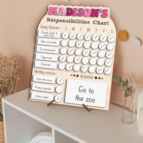 Personalized Wooden Daily Routine Chart 12x15", Responsibilities Chart for Kids, Routine Chart for Toddlers, Weekly Routine Chart for Girls, Kids Wooden Chore Chart - Image 6