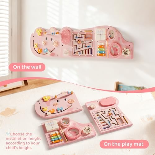 ROBUD Elephant Montessori Busy Board, Activity Wall Busy Board, Pink - Image 4