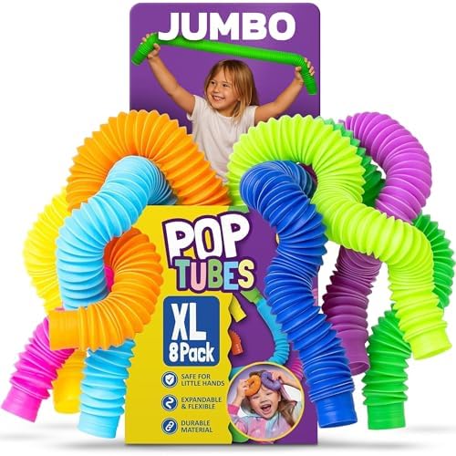 Nutty Toys Jumbo Pop Tubes - 8-Pack XL Sensory Toys - Creative STEM Learning for Kids - Connect & Pop! Top ADHD Autism Fidget 2026, Best Boy & Girl Easter Essentials & Easter Basket Stuffers Gift Idea by NuttyToys