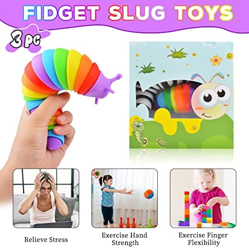Cevioce Fidget Slug Toy 3Pcs Autism Sensory Toys for Autistic Children Airplane Car Travel Essential Toys Gifts for Kids Toddlers Girls Boys Slug Fidget Toys for Kid Adult Easter Basket Stuffers - Image 5