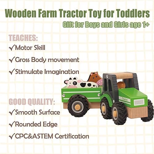 Wooden Tractor Toys for Toddlers 1-3,Baby Vehicle Hand Push Car - Image 2