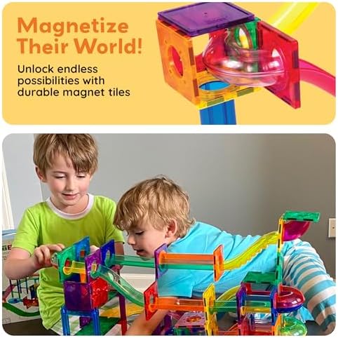 PicassoTiles 50 Piece Magnetic Marble Run Toy STEM Educational Building Set - Image 5