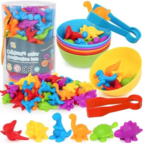Dinosaur Toys,Color Sorting Toys for Kids,Montessori Education Learning Activities Sensory Training & Counting Games Christmas Stocking Stuffers Gifts for 3 Year Old Boys Girls by FQKIOMY