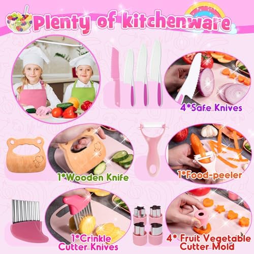 Montessori Toys for 3 4 5 6 7 8 9 10 Year Old Girls Boys Birthday Gifts,Kids Kitchen Knife Set for Real Cooking & Apron and Glove,Toddler Knife Set, Learning Toys - Image 5