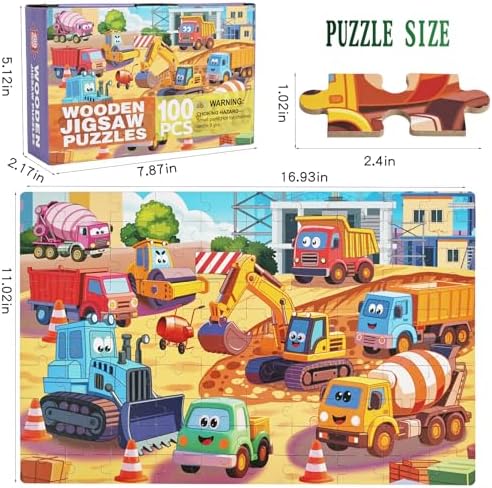 100 Piece Puzzles for Kids Ages 4-6 6-8 8-10, 100 Piece Construction Site Learning Educational Jigsaw Puzzles, Vehicle Kids Puzzles Ages 5-8 Gifts for Girls Boys - Every Piece is Unique - Image 6