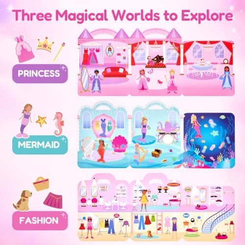 JoyCat Reusable Dress-Up Sticker Books, 3-Pack, Princess Mermaid Fashion - Image 2