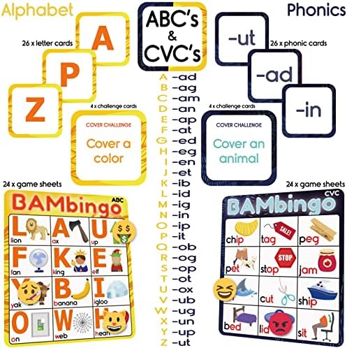 Alphabet and Phonics Bingo - ABC Learning Letter Recognition and CVC Words with Pictures - Phonics Games for Kids Ages 3-7 yrs Preschool Kindergarten - Image 5