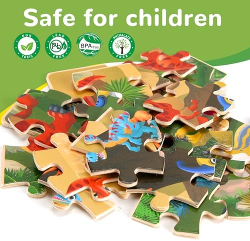 Wooden Puzzles Dinosaur Toys for Kids Ages 3-5, Set of 4 Packs with 20-Piece Wood Jigsaw Puzzles, Preschool Educational Brain Teaser Boards for Boys and Girls 3 4 5 6 Years Old - Image 6