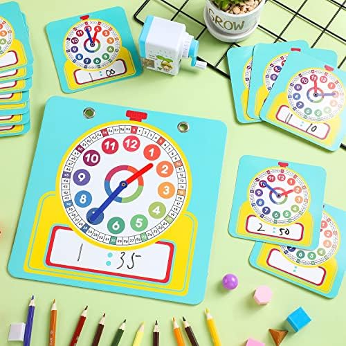 Junkin 25 Pcs Teaching Clock Kit, Learning Clocks for Kids Learning Time with Erasable Surface for Home School Classroom Supplies(Vivid Style) - Image 4
