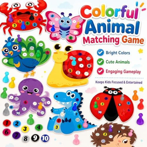 Cinrobiye Animal Counting Game for Kids, Number Matching Game 1-10 with Cute Animal Boards, Fun Educational Activity Games Set for Family Play, Party & Classroom Use - Image 4