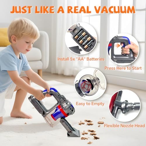 3-in-1 Kids Vacuum that Really Works - Toddler Vacuum Cleaning Toy Set, Kids Working Play Vacuum Cleaner with Real Suction, Montessori Housekeeping Toy for Toddlers 3+ (Purple) - Image 6