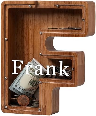 Personalized Large Wooden Kids Letter Piggy Bank - (Laser Engraved) Custom Piggy Bank for Boys Girls - Wooden Banks with Initials - Alphabet Money Box Bank Birthday Letter F Bank by Ladenk