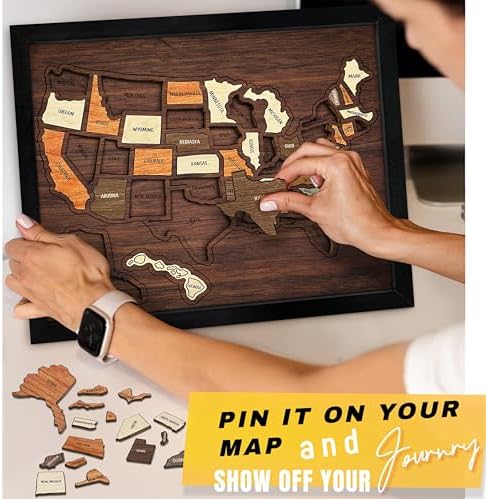 flinelife USA Travel Map, 13x11, Wooden USA Map Puzzle, Perfect For Couples and Families Gift - Image 3