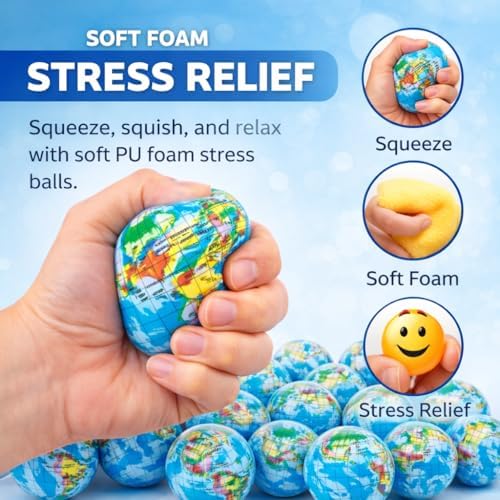 24 Pack - Globe Mini Soft Foam Earth Squeeze Balls, 2.5" Squeezable World Toy Stress Relief Bulk Educational Novelties for Kids, School, Classroom, Party Favors, Rewards - Image 3