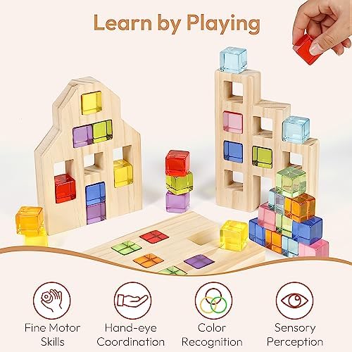 Woodtoe 36 PCS Rainbow Acrylic Gem Blocks, Wooden Blocks for Kids Ages 3-6 - Image 6