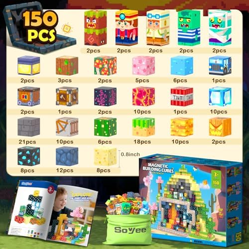 Soyee Magnetic Blocks 150 PCS Building Toys for Ages 4-8 9-12 3-5 Forest & Mine Theme Magnet Building Cubes STEM Sensory Toys for Kids for Boys & Girls - Image 5