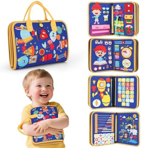 Montessori Busy Book 3-5, 12-in-1 Sensory & Fine Motor, Travel Gift by R+RUCKERCO