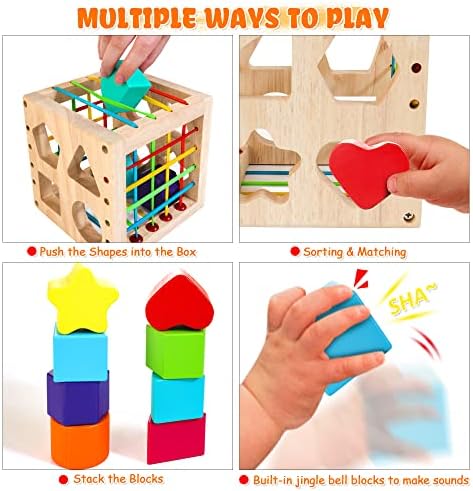 HELLOWOOD Wooden Shape Sorter Cube, Montessori Toys for 1+ Year Old - Image 3