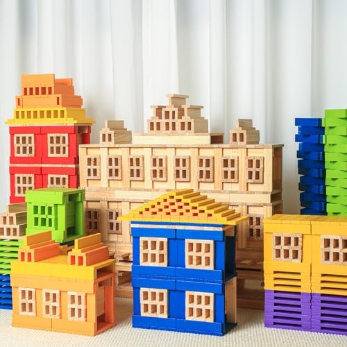 Premium 300 Pcs Natural Wooden Building Planks Building Blocks Kits for Kids 3-12, Open-Ended Classic Pine STEM Construction Toys Set for Castles, Bridges & Towers, Educational Learning Gift (4.7 in) - Image 3