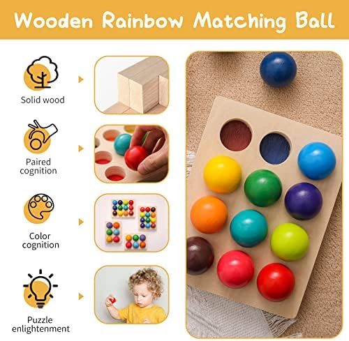ibwaae Wooden Color Sorting Balls Game Peg Board Rainbow Color Matching Toys 12 Pcs Activities Balls Montessori Toys for Toddlers - Image 5
