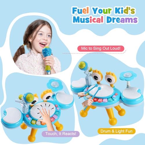 Resosese Toddler Drum Set for 1-3 Year Old, Baby Drum Set for Kids 1 2 3, Montessori Learning Toys with Light-Up Microphone, Birthday Gift for Baby Boys Girls 6 9 12 18 Months - Image 5