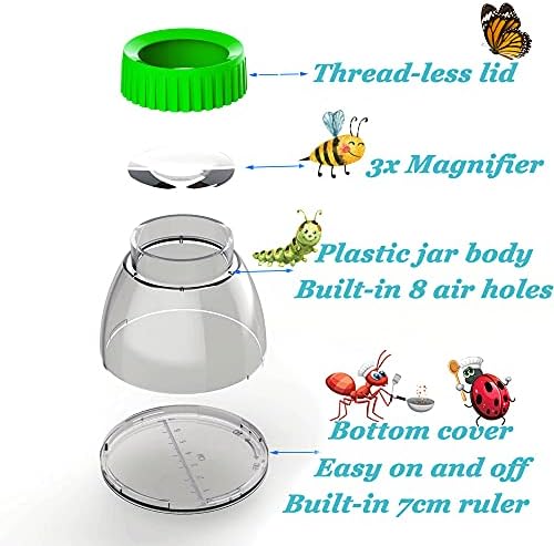 Bug Viewer for Kids 5X Magnifying Insect Observation Kit Built-in 7cm Ruler with 2 Slant Tweezers Bug Viewer Catcher Cage for Kids Science Nature Exploration (2 Pack Green), LX-4LS - Image 2