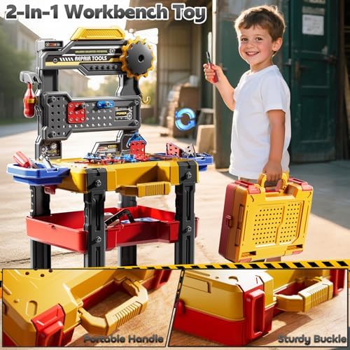 2 in 1 Workbench Tools Toys Set with Sound for Toddlers Aged 3-5 - Image 2