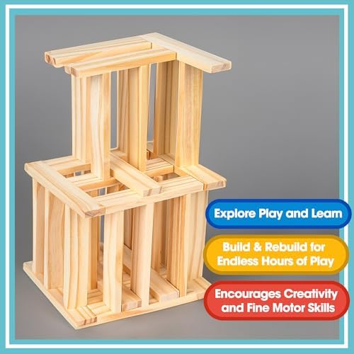Wooden Building Blocks Set - 200-Piece Plank Block Construction Toys, STEM Educational Wood Toy for Kids and Toddlers - Image 6