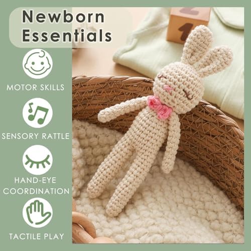 Natural Hand-Knit Wooden Baby Rattle - Soft Animal Shaped Sensory Toy for Newborns, Infants | Safe Beechwood & Crochet Texture | Perfect Baby Shower Gift - Image 5